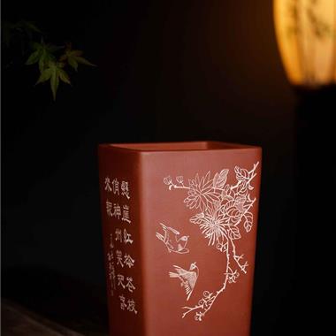 文革款复古大四方签筒/老种荷仙翠丰荡字老上海大雪素